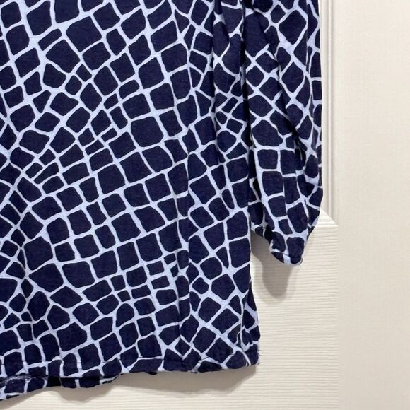 Michael Michael Kors | Keyhole Giraffe Print Navy Blue Long Sleeve Blouse Size L - Picture 13 of 16